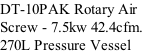 DT-10PAK Rotary Air  Screw - 7.5kw 42.4cfm.  270L Pressure Vessel